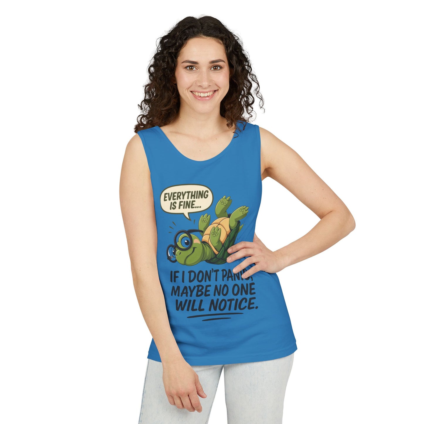Funny Turtle Womens Tank Top, Everything is Fine, Womens Summer Apparel, Relaxed Fit, Pool Party, Beachwear, Humorous Gift