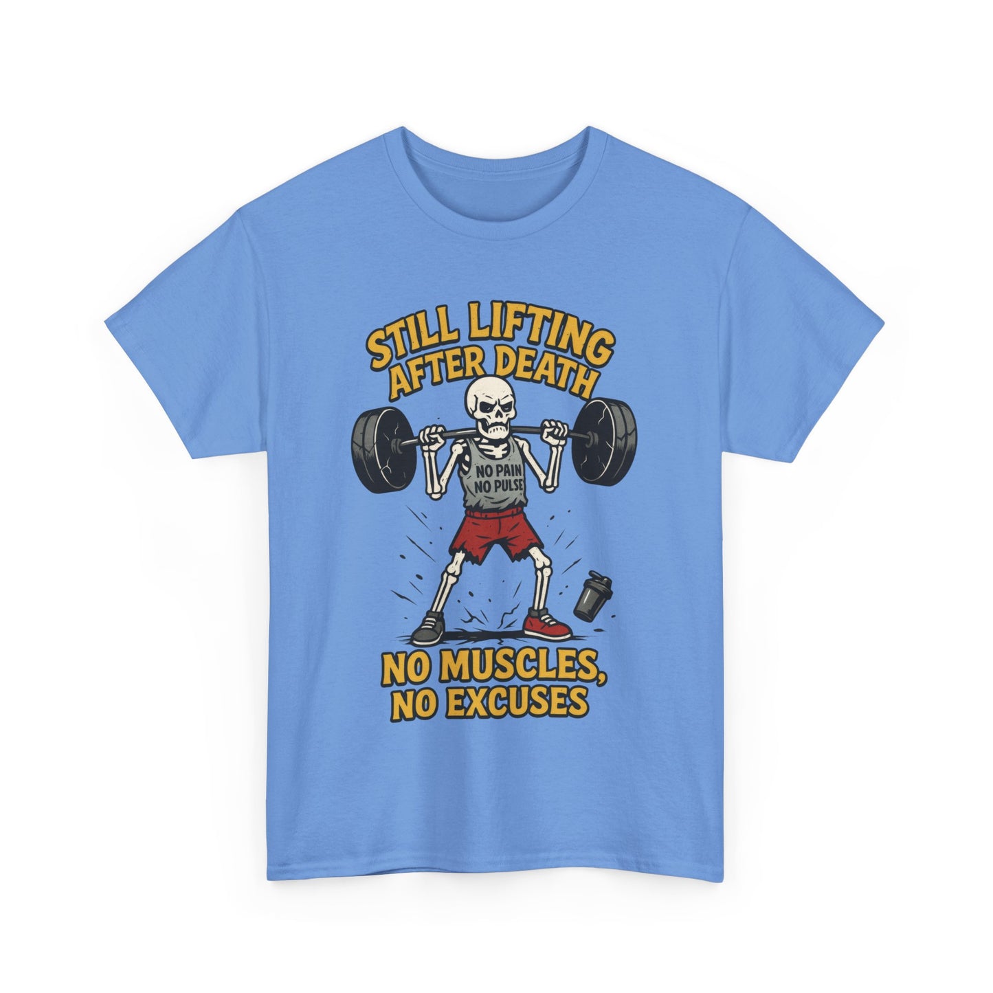 Funny Skeleton Gym T-Shirt, Still Lifting After Death, Funny Workout Shirt for Men, Fitness Gift, Halloween Apparel, Unisex Cotton Tee