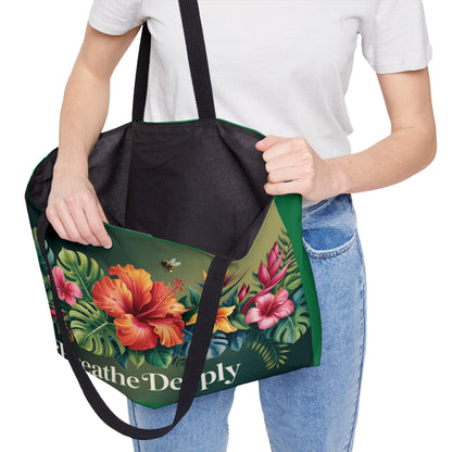 Tropical Floral Weekender Tote Bag - Breathe Deeply, Beach Bag, Travel Tote, Summer Accessory, Weekend Getaway, Gift for Travelers