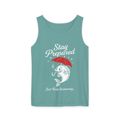Stay Prepared Fish Womens Tank Top - Funny Just Keep Swimming Sleeveless Shirt - Cute Nautical Summer Top, Beachwear, Pool Party Must-Have