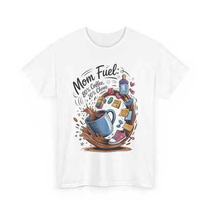 Mom Fuel Heavy Cotton Tee, Funny Coffee Lover T-Shirt, Gift for Moms, Mother's Day, Casual Wear, Pajama Top
