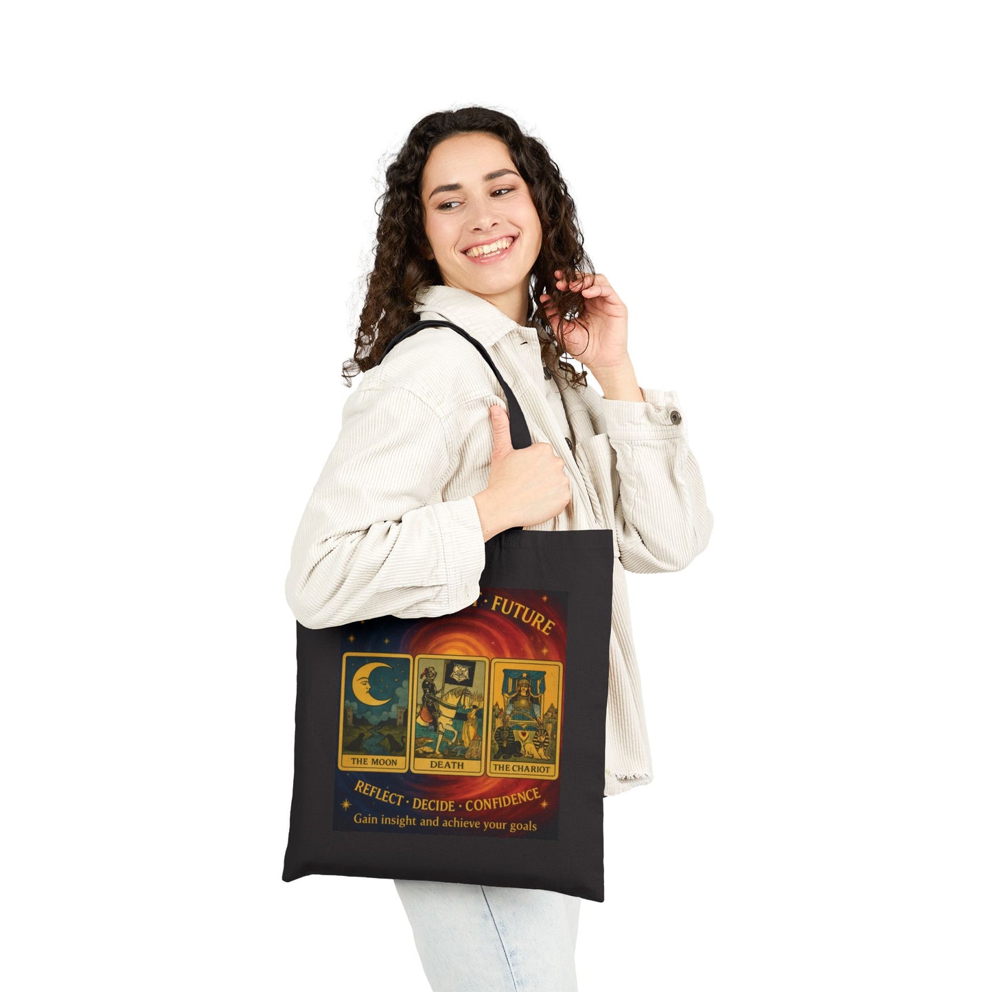 Past Present Future Tarot Tote Bag,Spiritual Gift for Tarot Lovers, Spiritual Gifts, Mystical Tarot Tote Bag, Unique Canvas Bag