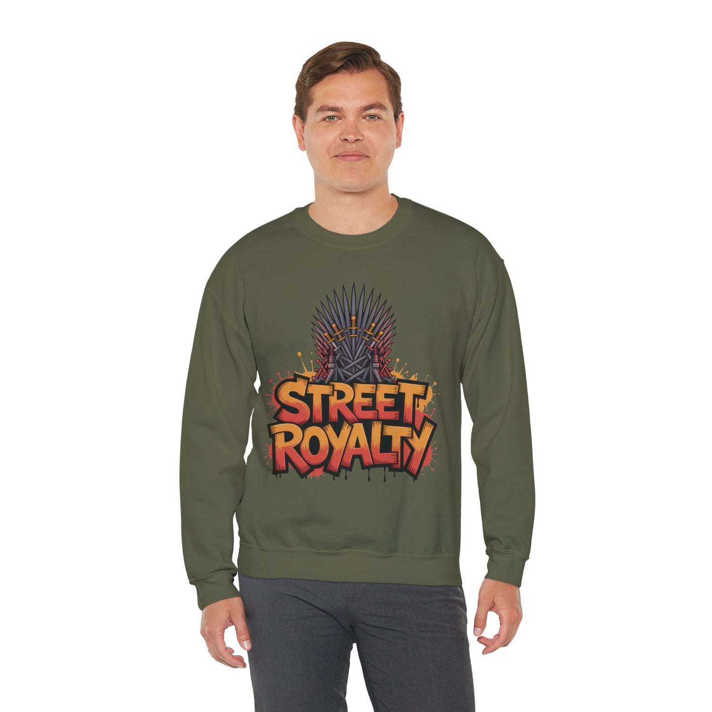 Street Royalty Men's Crewneck Sweatshirt, Graffiti Crown Graphic Pullover, Urban Streetwear Top for Men
