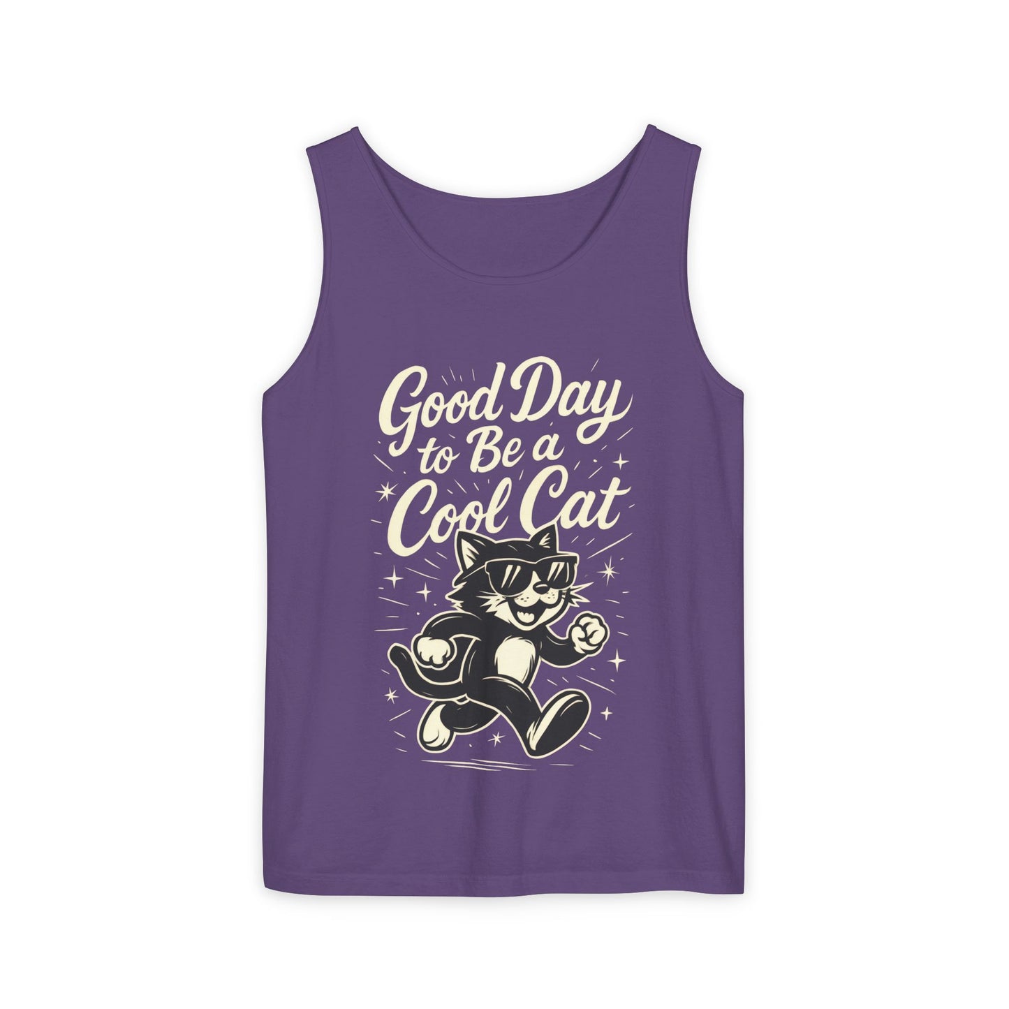 Cool Cat Womens Tank Top - Good Day to Be a Cool Cat Retro Kitty Sleeveless Shirt - Funny Summer Top, Gift for Cat Lovers