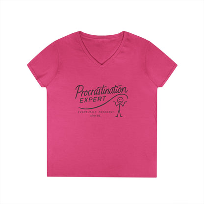 Procrastination Expert V-Neck T-Shirt, Funny Gift for Students, Lazy Days, Work from Home, Relaxing Apparel, Humor Shirt