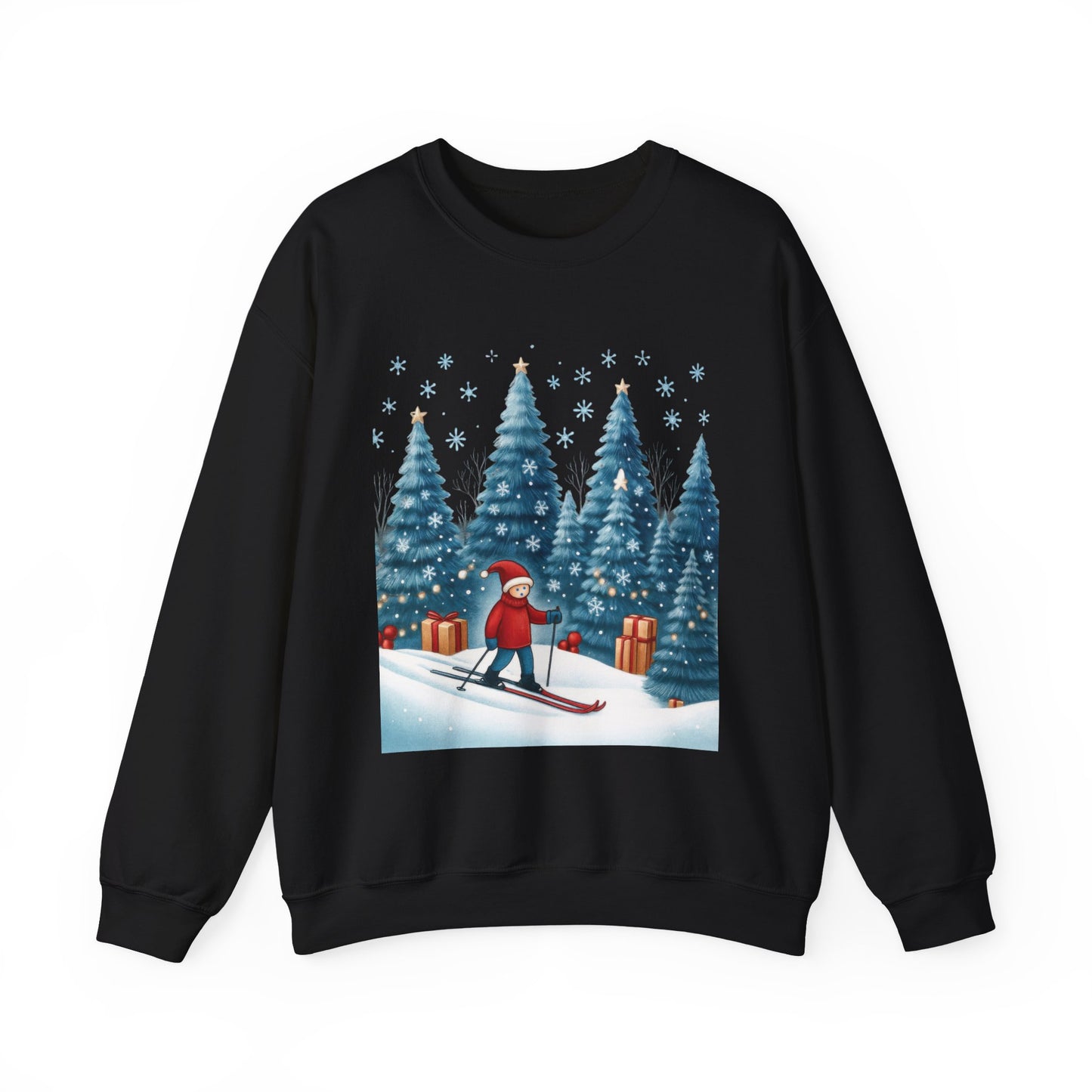 Womens Christmas Skiing Sweatshirt, Cozy Winter Holiday Pullover, Women's Heavy Blend™ Crewneck Sweatshirt