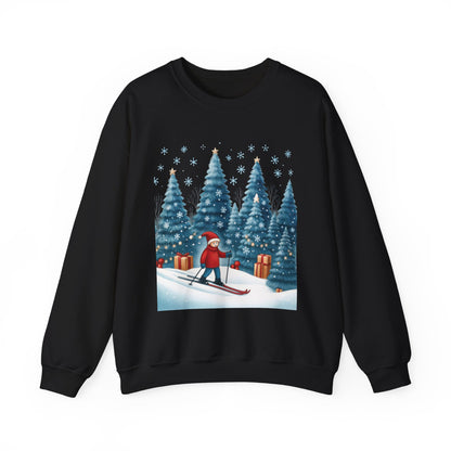 Womens Christmas Skiing Sweatshirt, Cozy Winter Holiday Pullover, Women's Heavy Blend™ Crewneck Sweatshirt