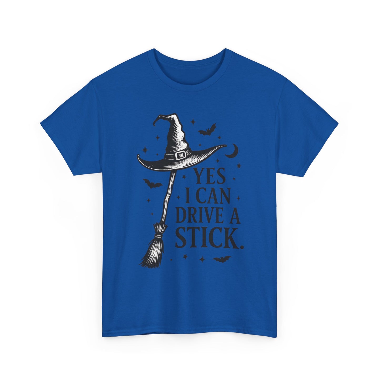 Yes I Can Drive a Stick Witch Hat Broom Halloween Women's T-Shirt, Funny Spooky Graphic Tee, Witch Shirt,