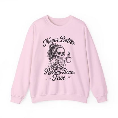 Skull Coffee Lovers Crewneck Sweatshirt, Womens, Perfect for Halloween, Cozy Outfit, Gift for Friends, Relaxing Days, Coffee Enthusiasts