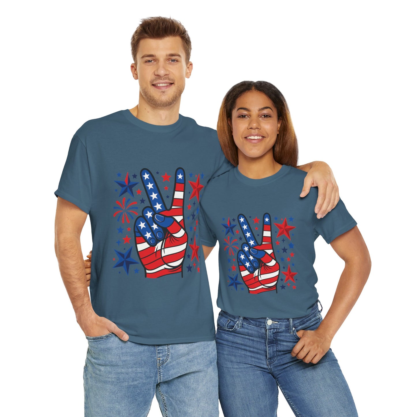 Patriotic Peace Hand Unisex Heavy Cotton Tee - Ideal for July 4th, Independence Day, Celebrations, Casual Wear, Everyday Style