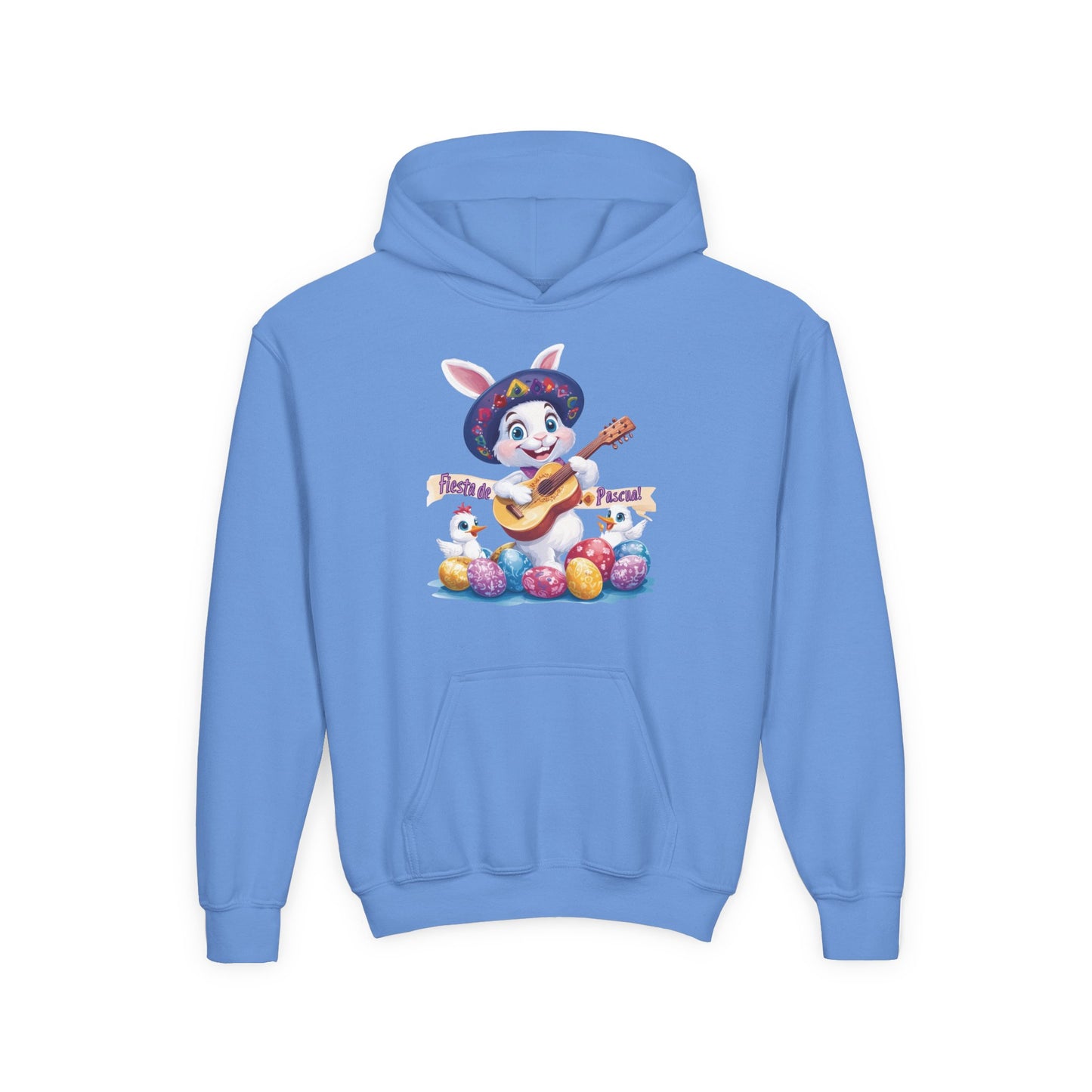 Mexican Easter Bunny Kids Hoodie - Cute Spring Sweatshirt with Guitar, Fun Holiday Outfit, Colorful Fiesta de Pascua Gift for Kids