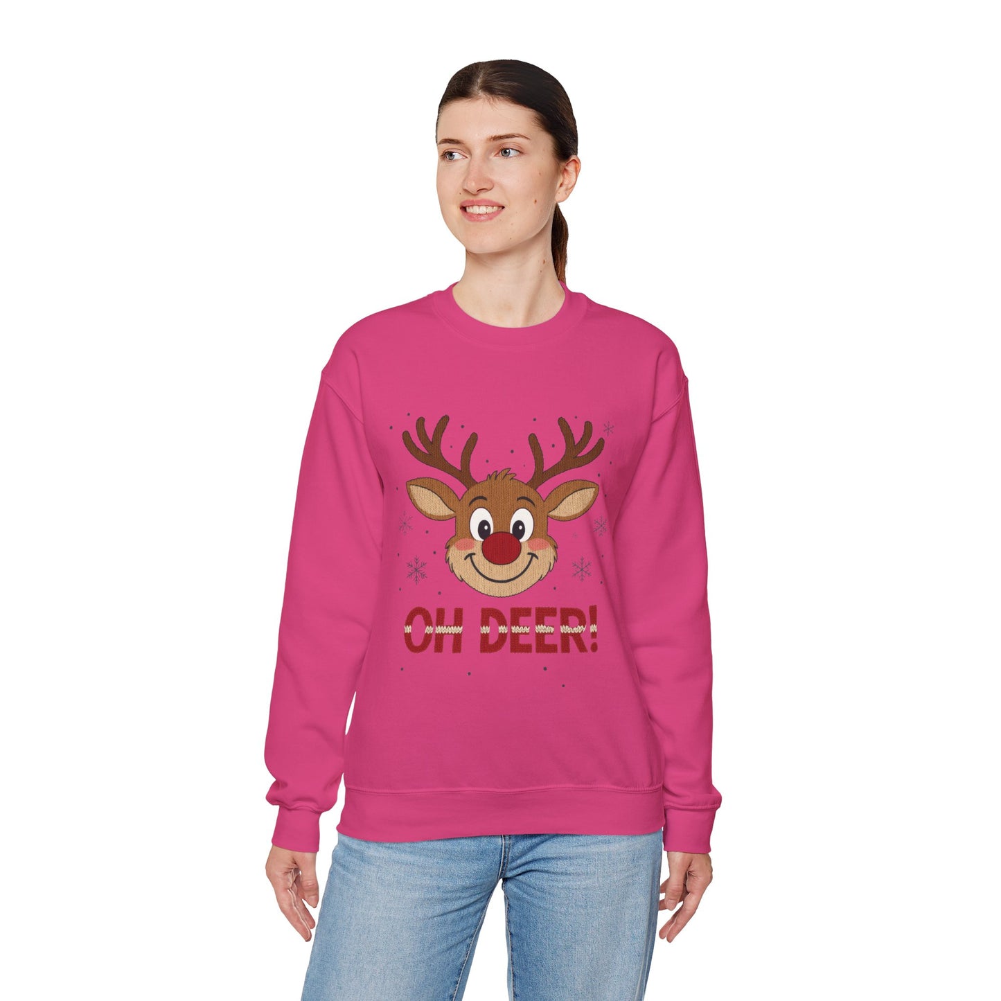Womens Oh Deer Christmas Sweatshirt, Cute Reindeer Holiday Pullover, Women's Crewneck Sweatshirt