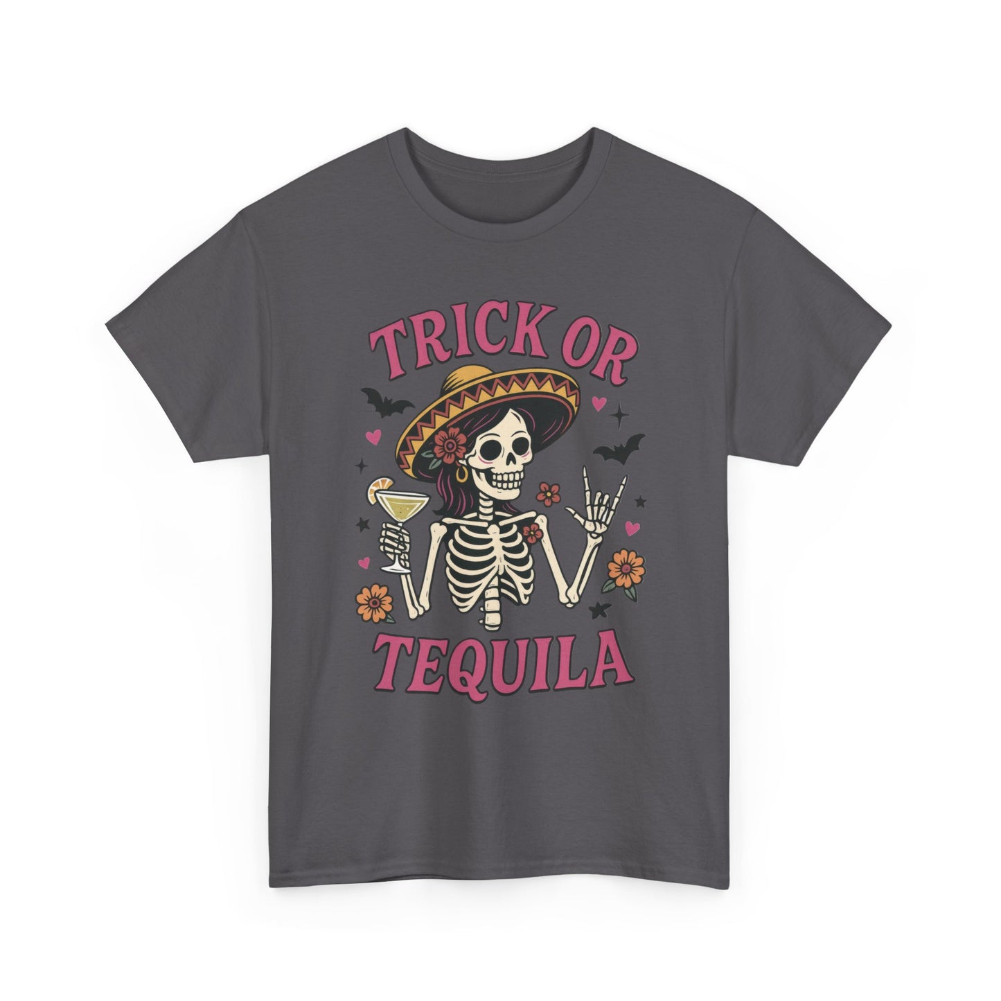 Trick or Tequila Women's T-Shirt, Funny Halloween Skeleton Drinking Shirt, Party Graphic Tee