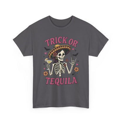 Trick or Tequila Women's T-Shirt, Funny Halloween Skeleton Drinking Shirt, Party Graphic Tee