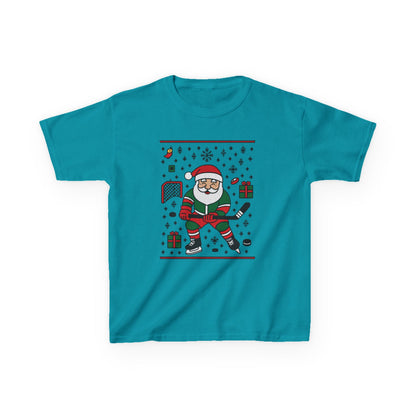 Hockey Santa Youth Christmas T-Shirt, Funny Holiday Sports Tee for Boys