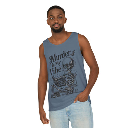 Murder Is My Vibe Tank Top, Mens Goth Tank, Halloween Clothing, Skeleton Graphic Tee, Cozy Casual Wear, Quirky Gift Idea