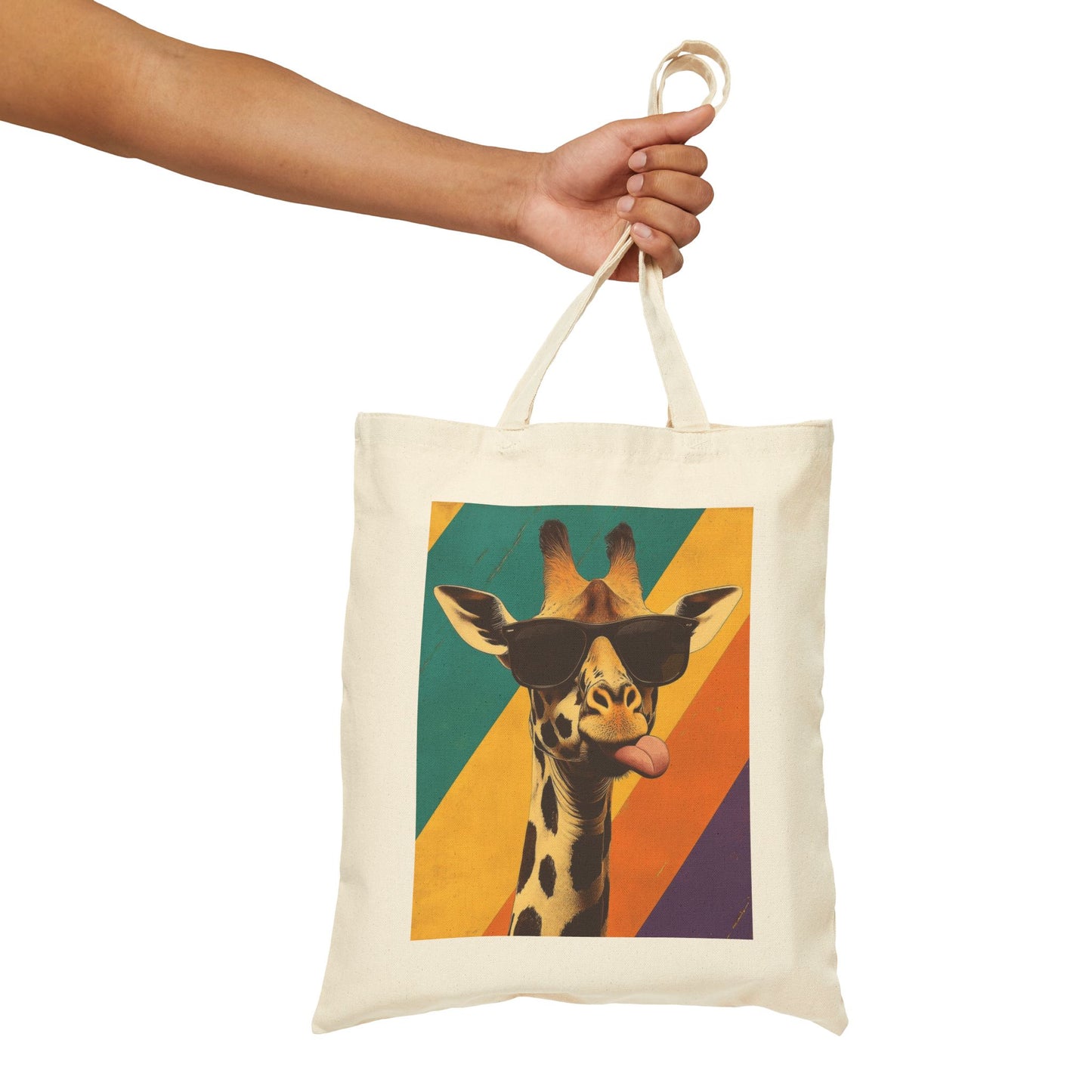 Funny Giraffe Tote Bag, Retro Pop Art Canvas Bag with Sunglasses & Attitude, Colorful Animal Print Tote, Quirky Gift for Cool People, Animal Lover Tote