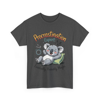 Procrastination Expert Cotton Tee, Funny T-Shirt, Cute Koala Design, Gift for Students, Relaxed Fit Shirt, Gift for Animal Lovers