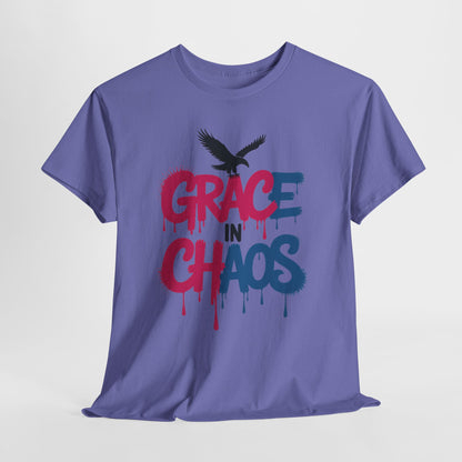 Womens Graffiti T-Shirt, Grace in Chaos Dripping Street Art Tee, Bold Urban Graphic Shirt