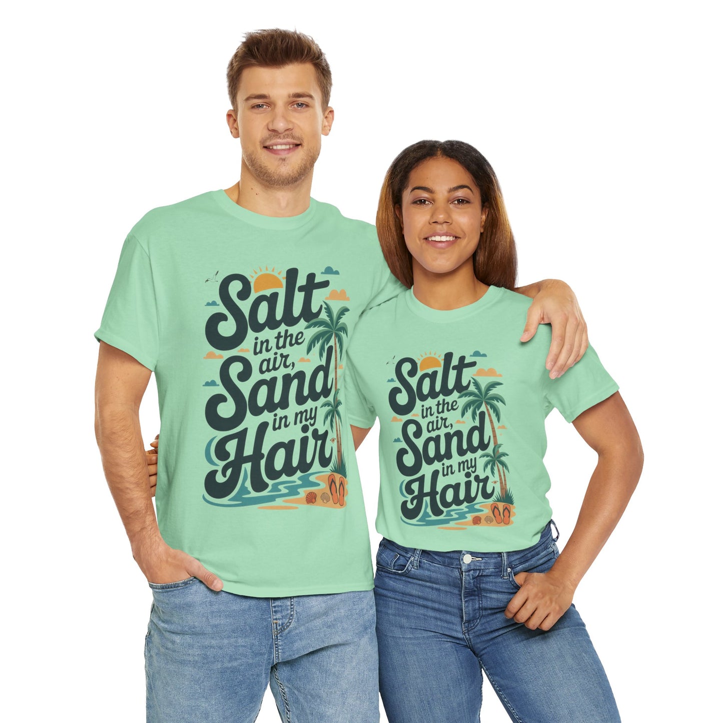 Salt in the Air Sand in My Hair Shirt, Beach Summer Vibes Graphic T-Shirt, Tropical Ocean Palm Design, Ocean-Themed Shirt, Gift Beach Lovers