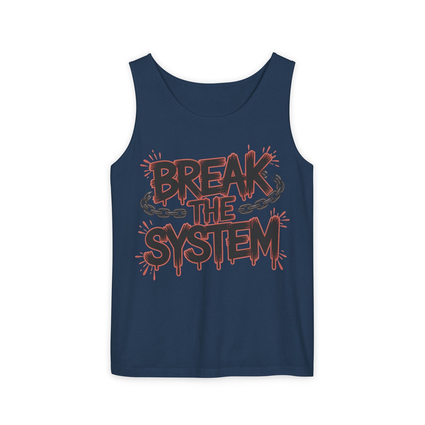 Men's Garment-Dyed Tank Top, Break the System Tank Top, Graphic Protest Muscle Tee, Streetwear Activist Summer Top