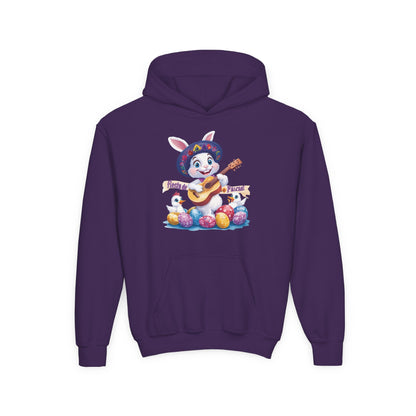 Mexican Easter Bunny Kids Hoodie - Cute Spring Sweatshirt with Guitar, Fun Holiday Outfit, Colorful Fiesta de Pascua Gift for Kids