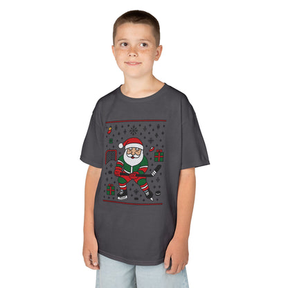 Hockey Santa Youth Christmas T-Shirt, Funny Holiday Sports Tee for Boys
