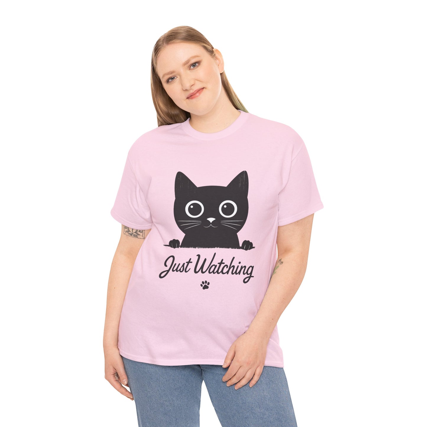Cute Black Cat Shirt for Women - Just Watching Minimalist Kitty Tee - Funny Cat Lover Gift, Funny Pet Lover Gift, Animal Lover Tee