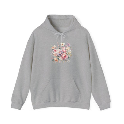 Floral Comfort Hoodie, Cozy Sweatshirt for Women, Spring Fashion, Gift for Her, Casual Everyday Wear, Soft Pastel Flower Print Sweatshirt