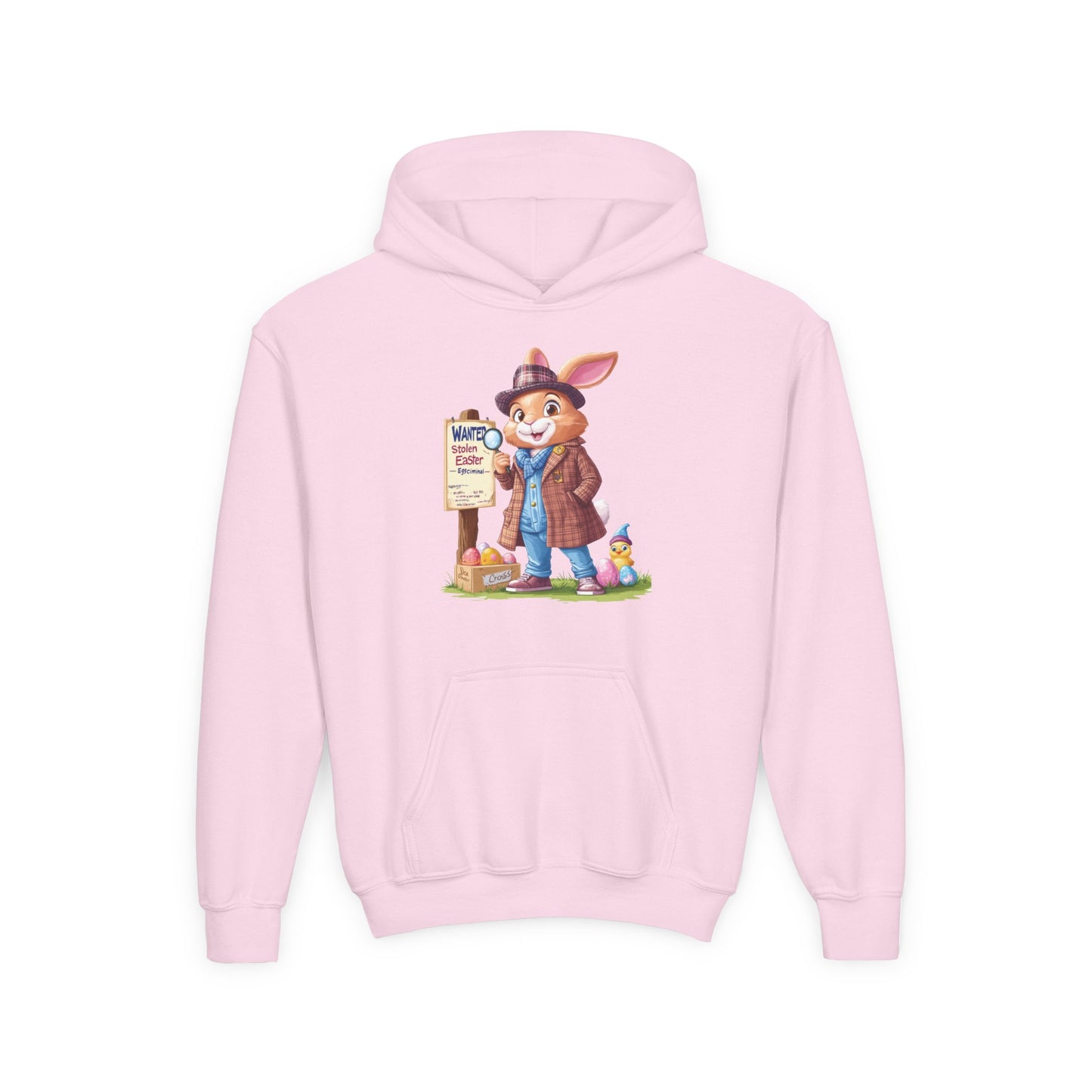 Detective Bunny Easter Hoodie for Kids - Fun Egg Hunt Youth Sweatshirt, Cute Spring Holiday Outfit, Cozy Hooded Gift for Boys & Girls