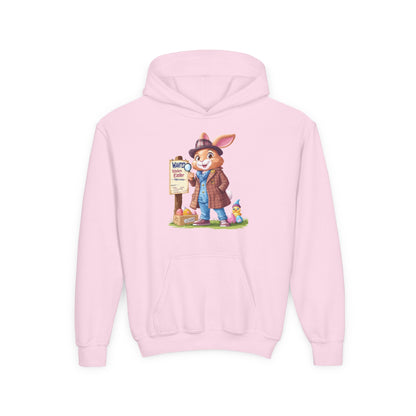 Detective Bunny Easter Hoodie for Kids - Fun Egg Hunt Youth Sweatshirt, Cute Spring Holiday Outfit, Cozy Hooded Gift for Boys & Girls