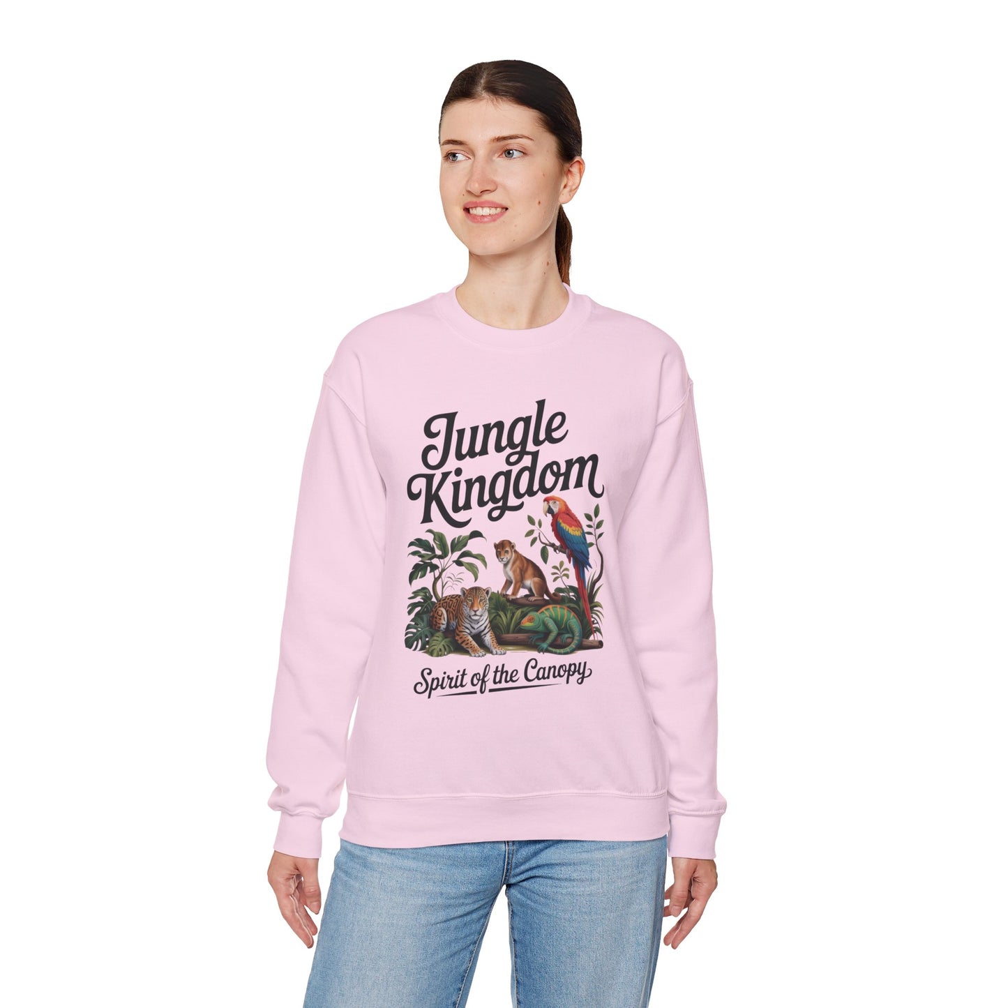 Jungle Kingdom Womens Sweatshirt, Cozy Jungle Crewneck, Nature Lover Gift, Wildlife Artwork, Eco-Conscious Apparel, Animal Enthusiast Clothing