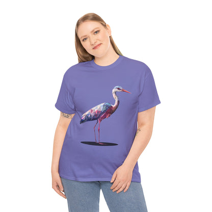 Geometric Heron T-Shirt, Colorful Polygon Bird Graphic, Nature Lover Unisex Heavy Cotton Tee, Geometric Crane Tee, Bird Lovers Gift