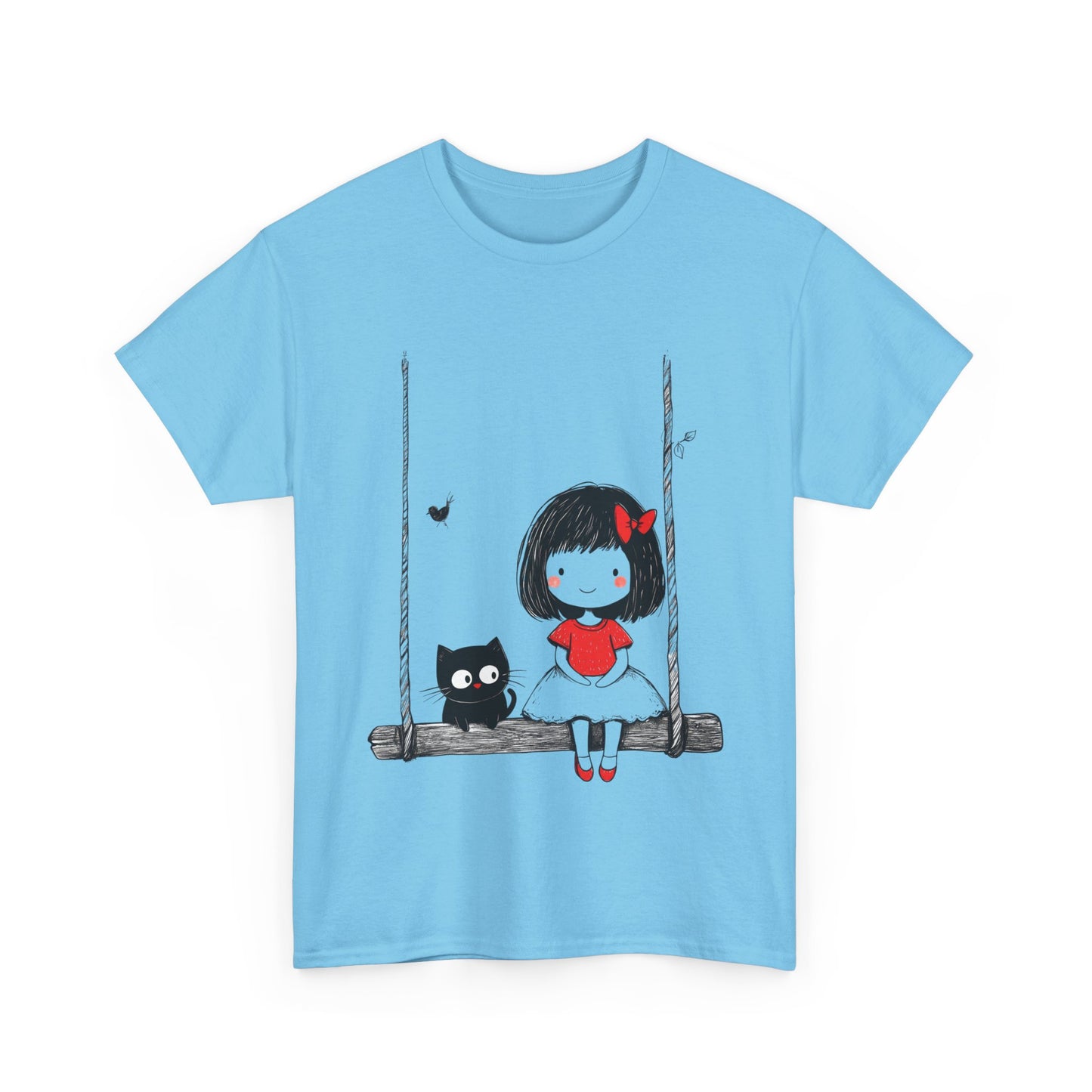 Cute Cat & Girl Graphic Tee, Playful Gift for Cat Lovers, Cat and Girl Design, Gift for Cat Owners, Women's Cotton T-Shirt