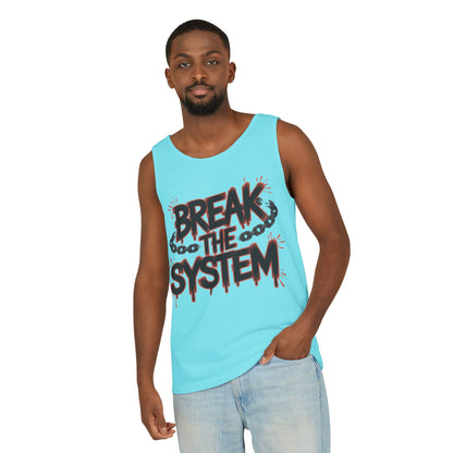 Men's Garment-Dyed Tank Top, Break the System Tank Top, Graphic Protest Muscle Tee, Streetwear Activist Summer Top