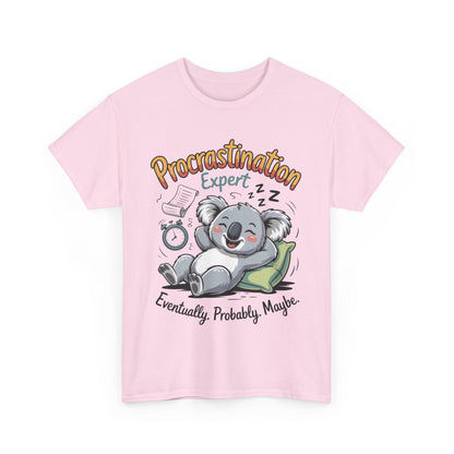 Procrastination Expert Cotton Tee, Funny T-Shirt, Cute Koala Design, Gift for Students, Relaxed Fit Shirt, Gift for Animal Lovers