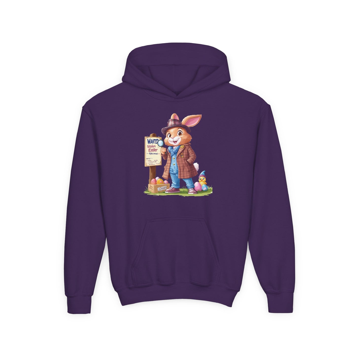 Detective Bunny Easter Hoodie for Kids - Fun Egg Hunt Youth Sweatshirt, Cute Spring Holiday Outfit, Cozy Hooded Gift for Boys & Girls