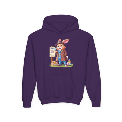 Detective Bunny Easter Hoodie for Kids - Fun Egg Hunt Youth Sweatshirt, Cute Spring Holiday Outfit, Cozy Hooded Gift for Boys & Girls