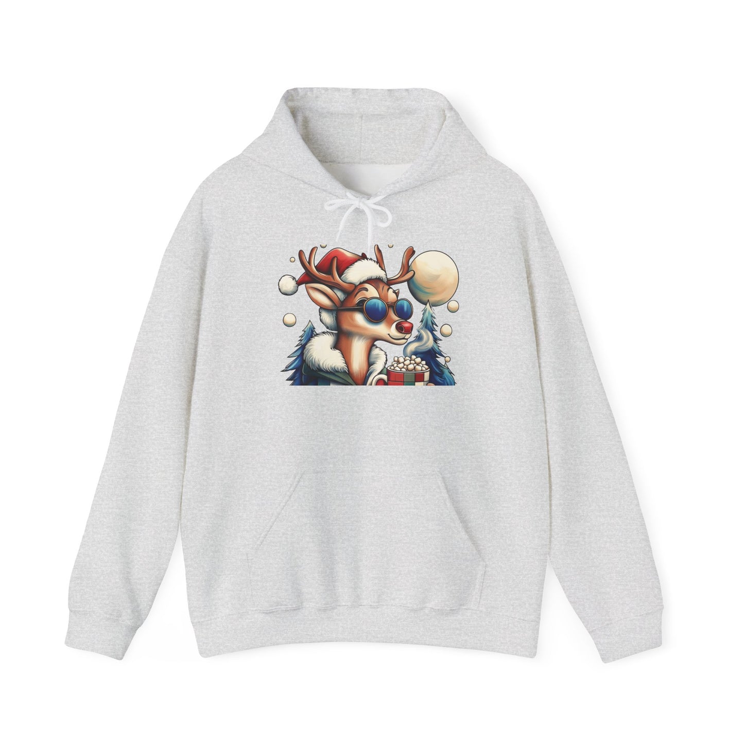 Cool Reindeer Christmas Hoodie, Funny Holiday Hot Cocoa Pullover for Men