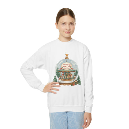 Youth Holiday Café Christmas Sweatshirt, Warm Cocoa Snow Globe Jumper