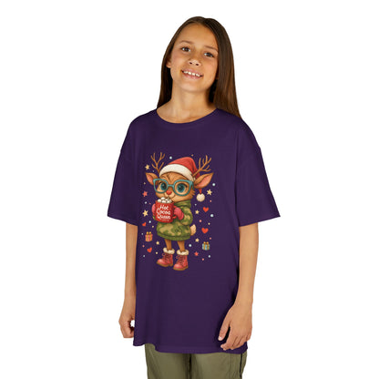 Hot Cocoa Queen Christmas T-Shirt for Girls, Cute Holiday Reindeer Tee