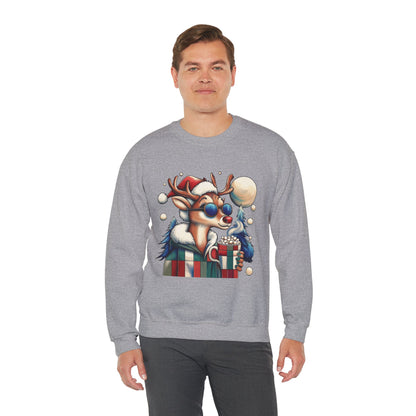Cool Reindeer Christmas Sweatshirt, Funny Holiday Pullover for Men, Men's Heavy Blend™ Crewneck Sweatshirt