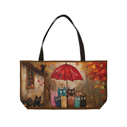 Autumn Cat Parade Weekender Tote Bag, Perfect for Travel, Cat Lovers, Fall Decor, Weekend Getaway, Stylish Storage