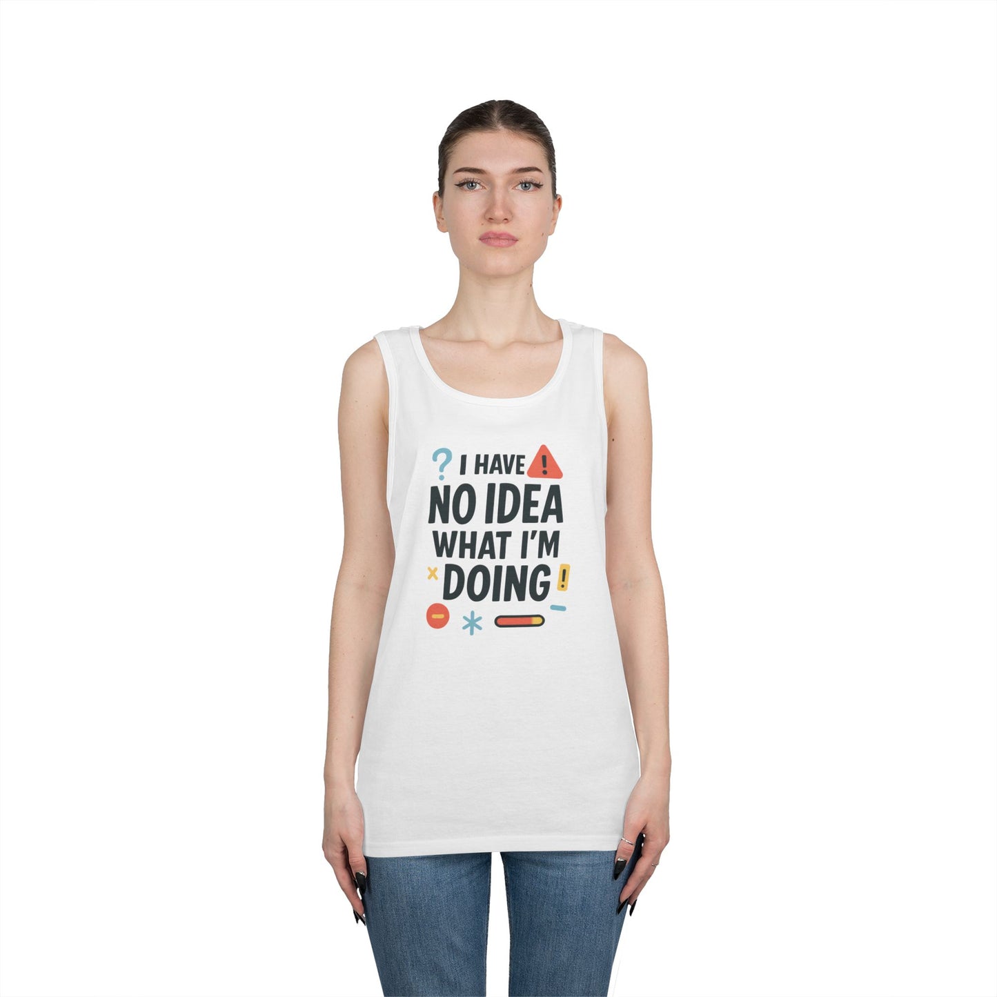 Funny Mens Heavy Cotton Tank Top, I Have No Idea What Im Doing, Sarcastic Chaos Humor Tee for Him, Summer Style, Playful Apparel