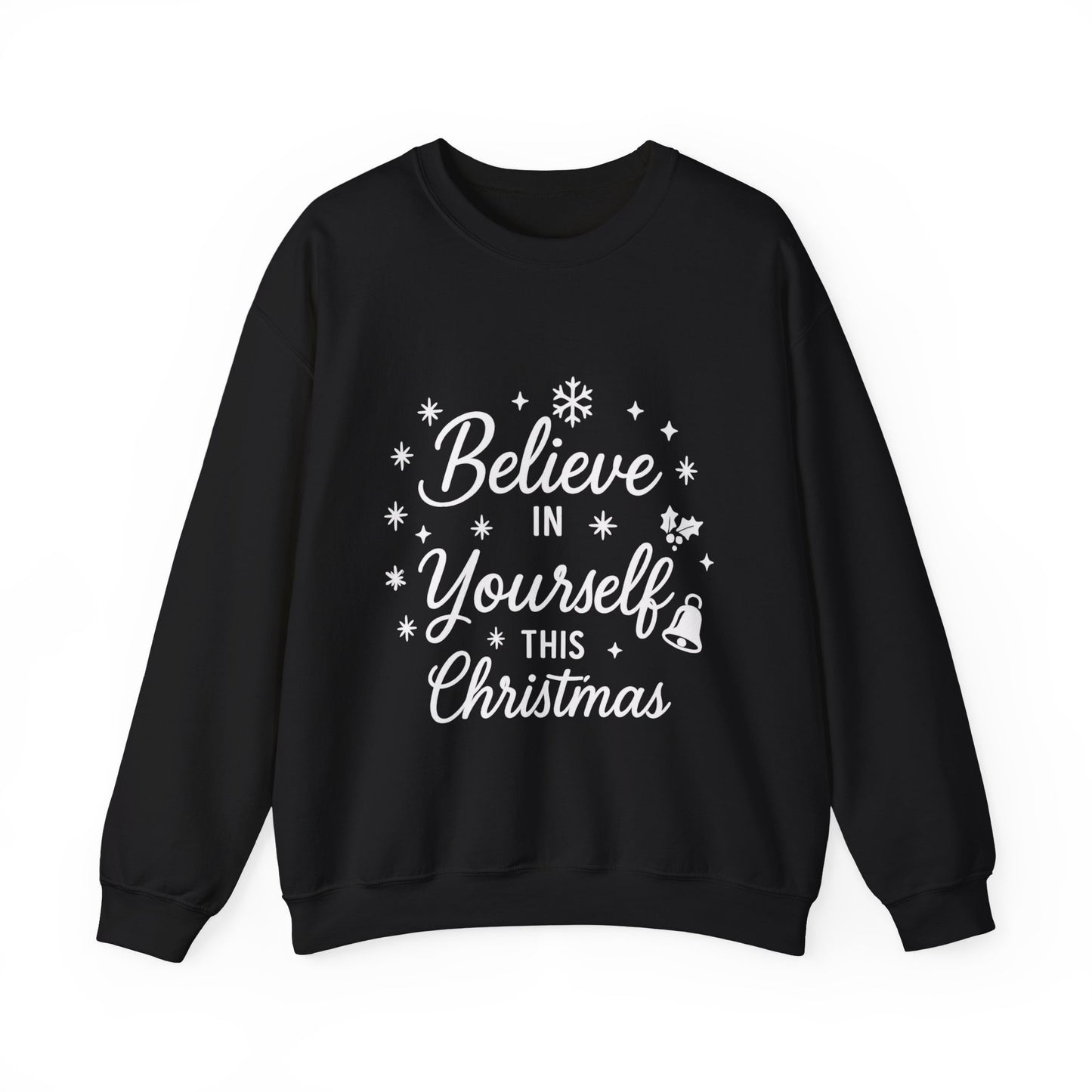 Women's Believe in the Magic Christmas Sweatshirt, Cozy Holiday Santa Hat Pullover, Women's Heavy Blend™ Crewneck Sweatshirt