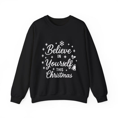 Women's Believe in the Magic Christmas Sweatshirt, Cozy Holiday Santa Hat Pullover, Women's Heavy Blend™ Crewneck Sweatshirt