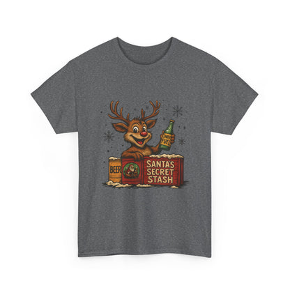 Men's Funny Christmas T-Shirt, Santa's Secret Stash Reindeer Tee