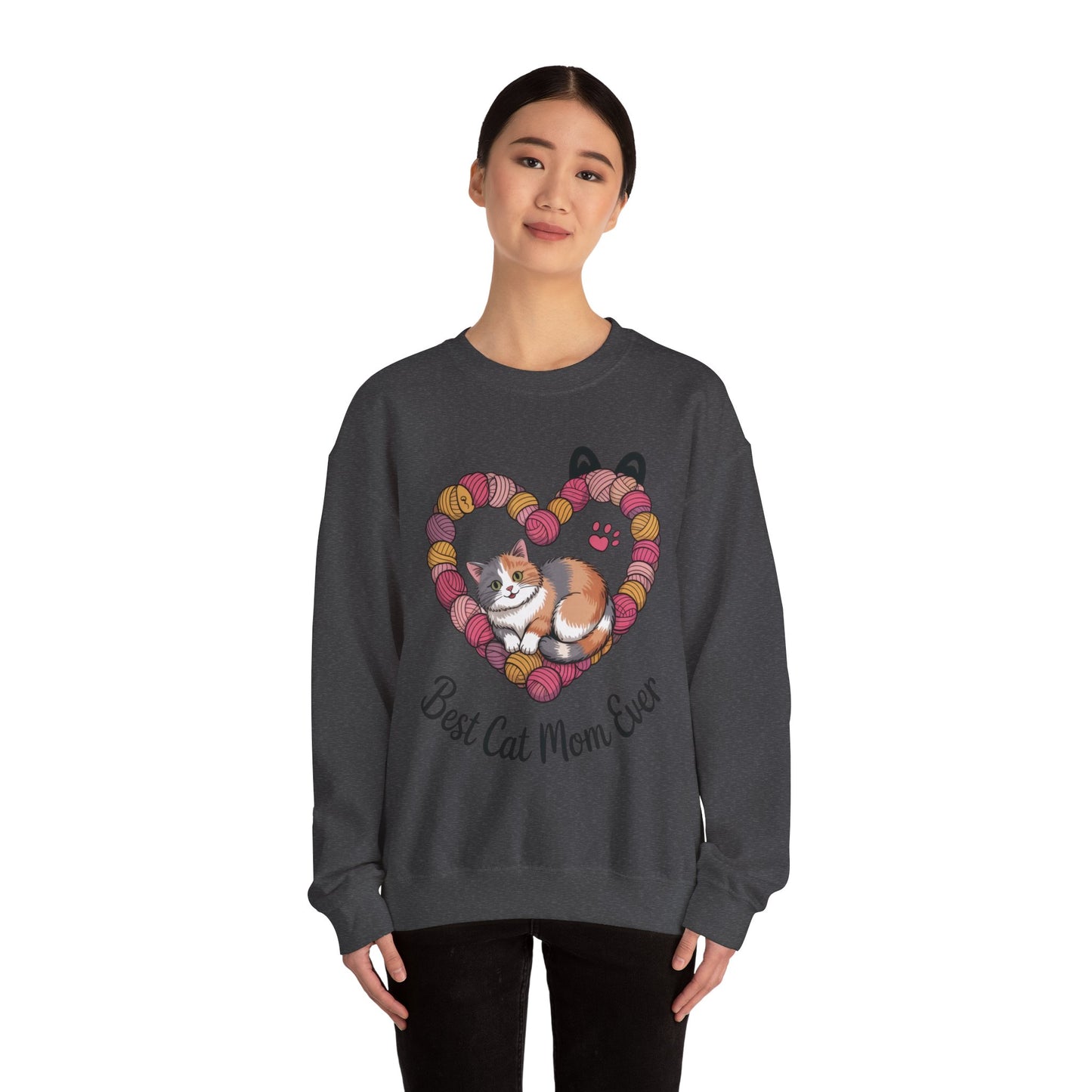 Best Cat Mom Ever Sweatshirt, Cozy Cat Lover Gift, Mother's Day Apparel, Pet Owner Sweatshirt, Cute Gift for Cat Moms, Yarn Themed