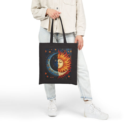Sun and Moon Cotton Canvas Tote Bag, Eco-Friendly Tote, Boho Chic Bag, Nature Lover Gift, Astrology Tote, Reusable Grocery Bag