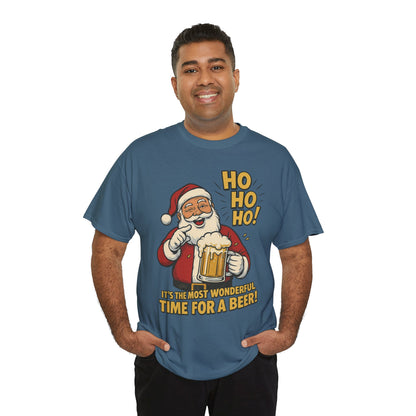 Funny Santa Beer Christmas T-Shirt, Men's Holiday Party Tee
